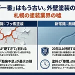 札幌の外壁塗装におけるフッ素塗料と無機塗料の比較解説。イズミ塗装代表の泉田による、サイディング外壁に最適な高耐久塗装の専門知識を紹介するサムネイル画像。